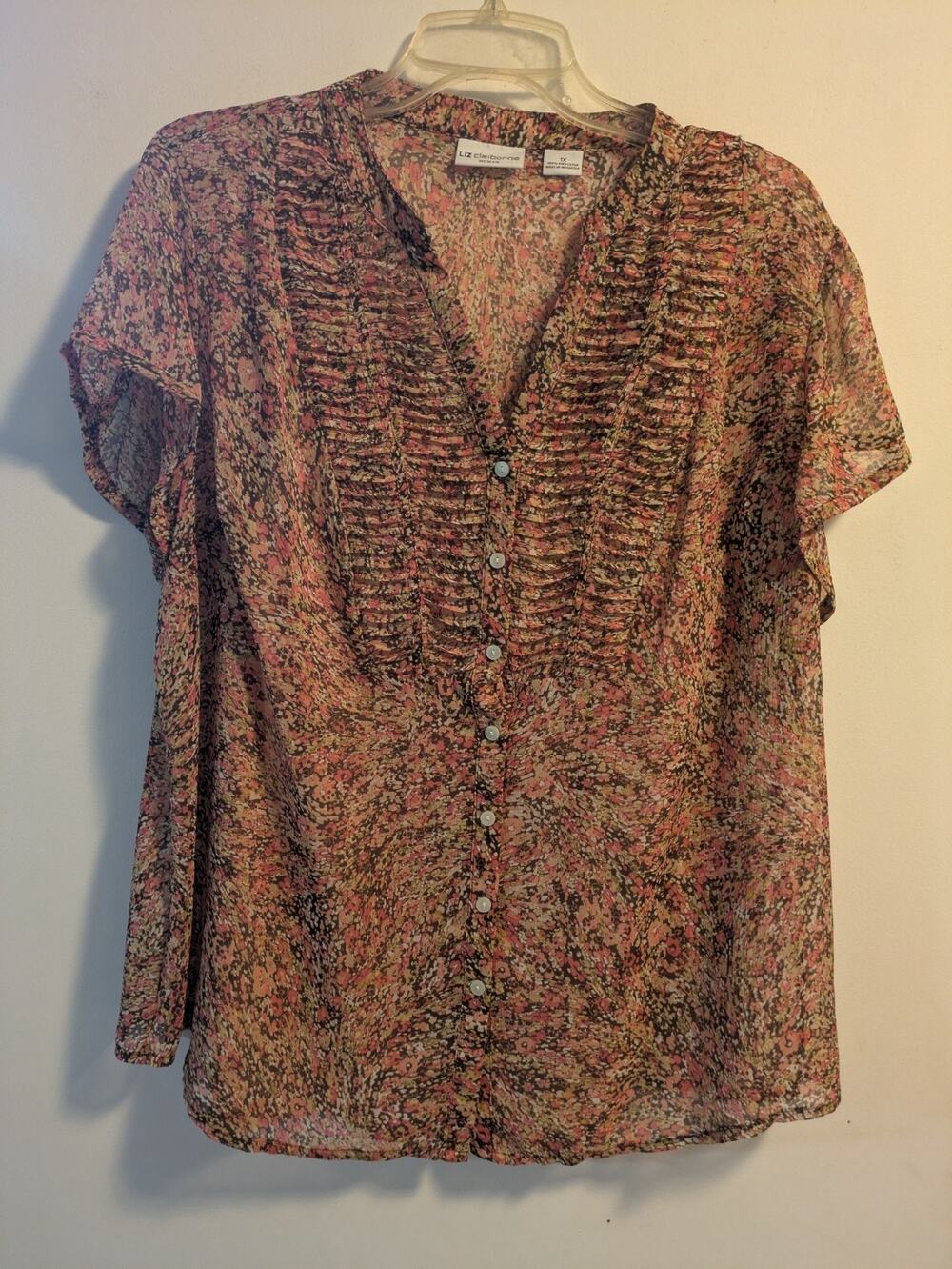 Liz Claiborne Sheer Floral Top With Built-in Cami 1X